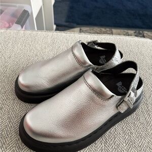 Dr. Martens Silver Slip-On Shoes with Black Soles